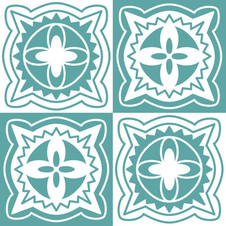 Blue seamless pattern for ceramic tiles in spanish portuguese retro style, blue white pastel vector illustration eps squareのイラスト素材