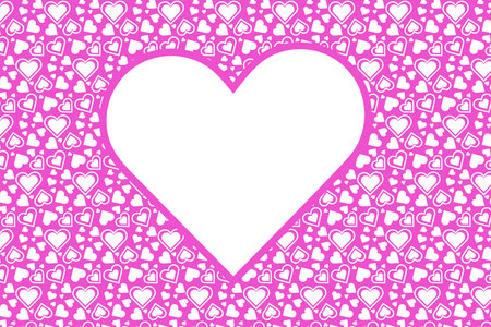 Pink romantic background with big blank heart shaped frame, valentine's day postcard design, vector illustrationのイラスト素材