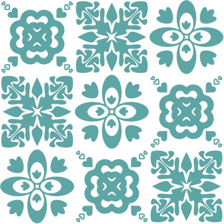 Talavera azulejo ceramic tiles, traditional spanish portuguese vintage pattern for wall and floor decoration, vector illustrationのイラスト素材