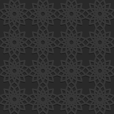 Monochrome dark arabic seamless pattern embossed perforated black background, vector illustration for design and decorationのイラスト素材