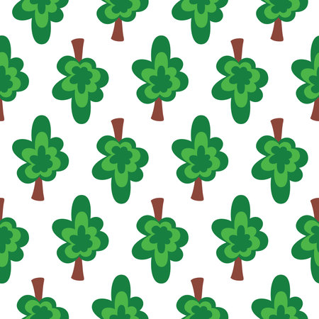 Forest green trees on a white background. Seamless pattern simple childish cute for textile design