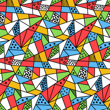 Multicolored abstract seamless pattern, mosaic fresco pieces of colored kaleidoscope, vector illustrationのイラスト素材