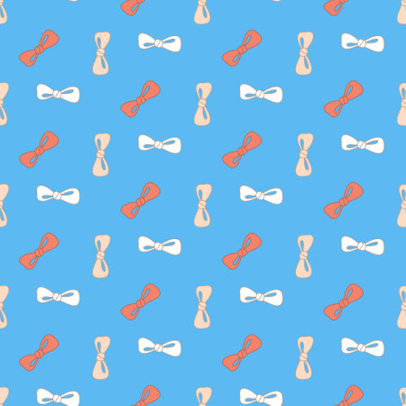 Pink yellow bow on blue background, seamless pattern for textile and wrapping paper, scrapbook vector illustrationのイラスト素材