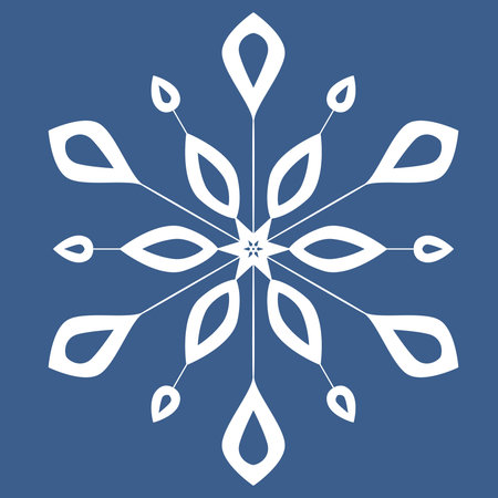 White snowflake on dark background, symmetrical vector snow mandala crystal for design