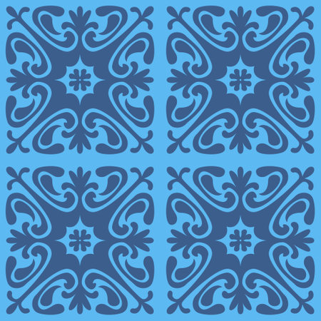 Abstract floral seamless pattern on blue background, patchwork textile design backgroundのイラスト素材