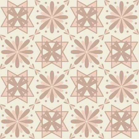 Creative ceramic tile beige monochrome pastel color, trendy symmetrical square tile design vector illustration for designのイラスト素材