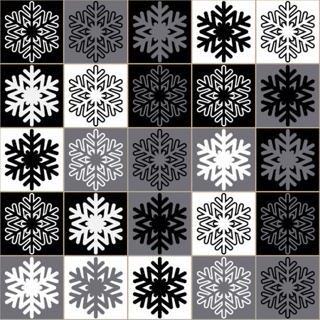 Decorative christmas seamless pattern for festive new year design, black white gray color. Vector illustration with snowflakeのイラスト素材