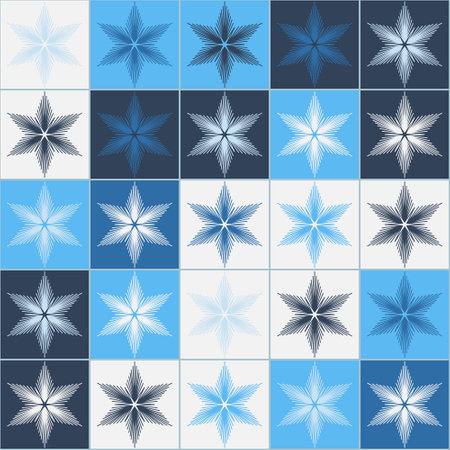 Snowflake on square blue background seamless pattern for textile and scrapbook design. Vector illustration christmas decoration snow tileのイラスト素材