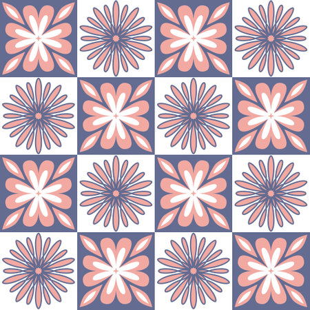 Ceramic tile mosaic, design wall decoration in Moroccan style, vector illustration. Violet pink lilac pastel color ornateのイラスト素材