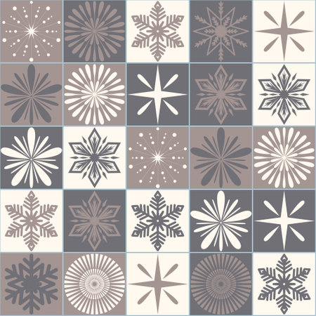 Gray neutral christmas decoration squared snowflake, seamless pattern backgroundのイラスト素材