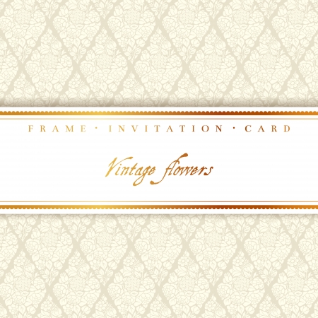 Wedding card with a light beige vintage background of stylized bouquets of flowers, roses, hydrangeas, anemones.のイラスト素材