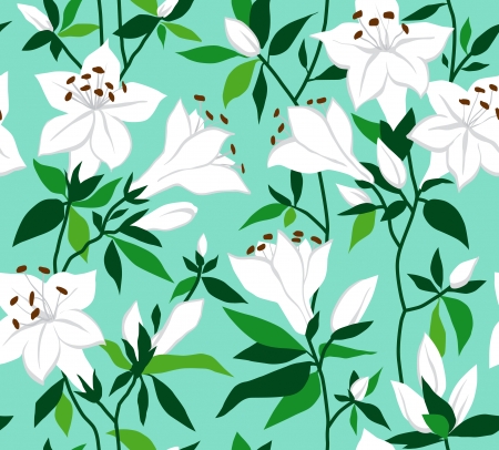 Retro seamless floral background with white flowers on azaleas mint background.のイラスト素材