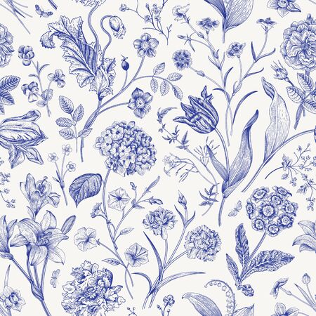 Seamless vector floral pattern. Classic illustration. Toile de Jouyの販売画像