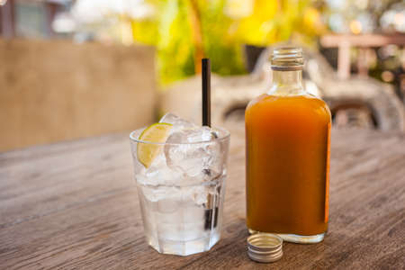 Jamu drink made from turmeric, ginger, lime, honeyの写真素材