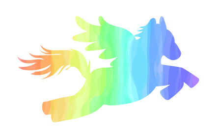 cute rainbow color magic creature. Flying pony.のイラスト素材