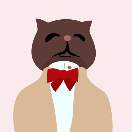 important brown cat wearing tuxedo and red bow tieのイラスト素材