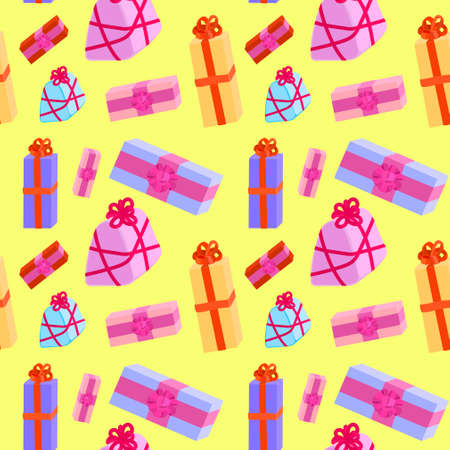 Cute yellow seamless pattern with wrapped giftsのイラスト素材