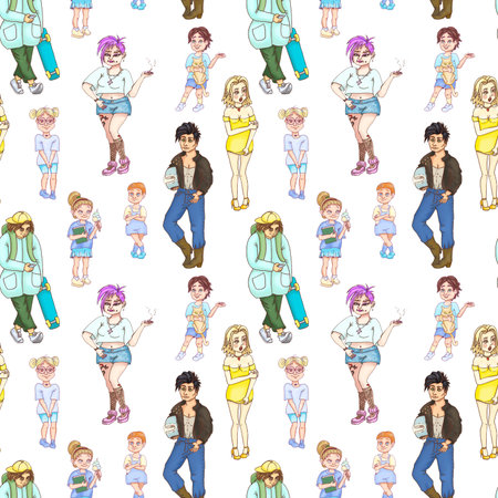 Seamless pattern of kids and teens of various ageの写真素材