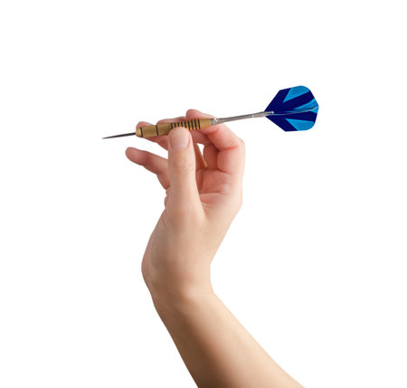 Human hand and dart isolated on whiteの写真素材