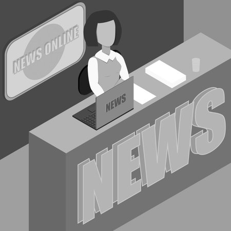 Latest news. Silhouette of the news announcer . The news anchor womanr in the Studio. Vector illustration. Anchorman  in grayscaleのイラスト素材