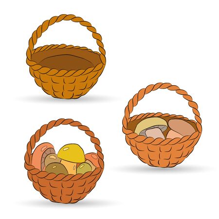 Illustration card with doodle 
basket with mushrooms on a white background with shadow.のイラスト素材