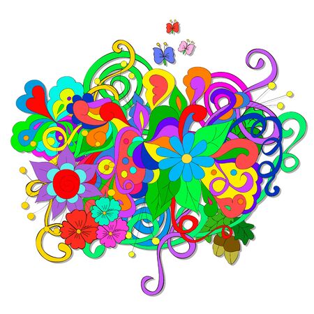 Summer Doodles with flowers and swirl on a white background. Separate Doodle elements for drawing. You can pick and design on their own.のイラスト素材