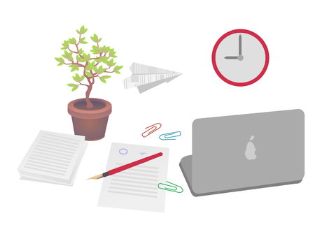 Workplace employee, office, vector, interior. Isolated, on white background.のイラスト素材