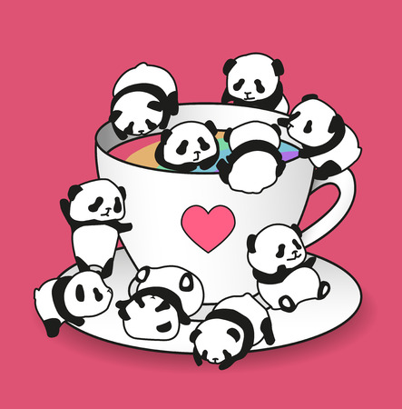 Panda bear Illustration children, young, set. Funny drawing for children and young.の写真素材