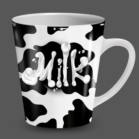 Milk inscription vector. Splash of creamy letters, drops. Cow texture, pattern, banner. Dairy. Natural fresh farm products. Agriculture.のイラスト素材