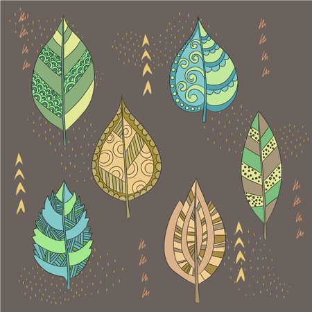 Autumn leaves pattern boho seamless vector. Decorative wallpaper, wrap paper, fabric.のイラスト素材