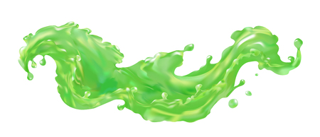 Kiwi juice splash wave, cucumber, celery, cabbage vegetables. Green Fresh fruit vector 3d illustration realistic.のイラスト素材