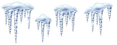 Icicles shiny and glass hanging in winter and spring, snowdrift, clipart for your design.の写真素材