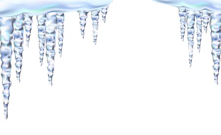 Icicles shiny and glass hanging in winter and spring, snowdrift, clipart for your design.の写真素材