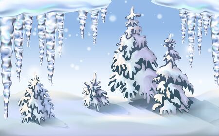 Icicles shiny and glass hanging in winter and spring, snowdrift, clipart for your design.の写真素材