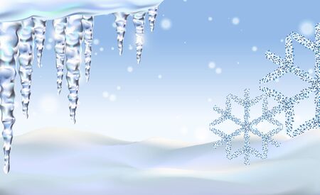 Icicles shiny and glass hanging in winter and spring, snowdrift, clipart for your design.の写真素材
