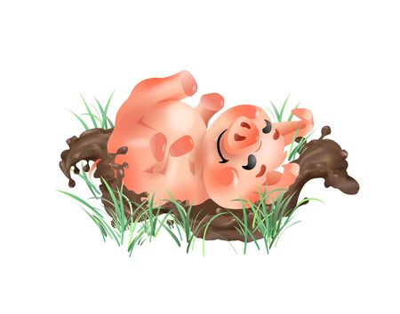 Little funny piglets, play and frolicのイラスト素材