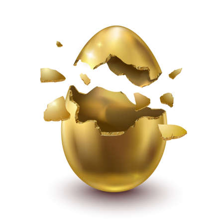 Golden egg, childs surprise for Easter and holidays, broken. Success symbol.のイラスト素材