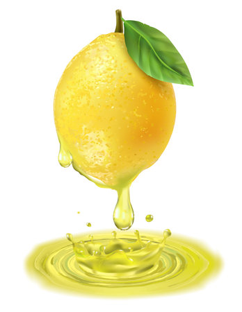 Fresh juice with a slice of lemon, a refreshing summer drink with ice. Healthy vitamin cocktail, lemonade.のイラスト素材