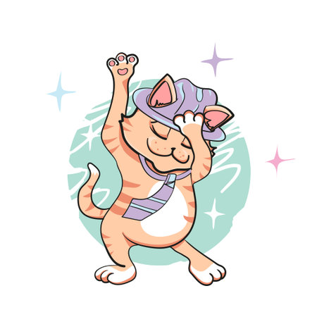 Cheerful dancing ginger cat is a cute print for T-shirts.の写真素材