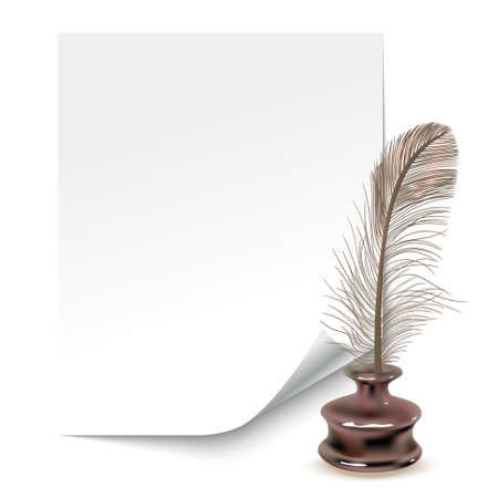 Inkwell with pen for writing on paper, for drawing. Illustration for poets, copywriters, calligraphers.のイラスト素材