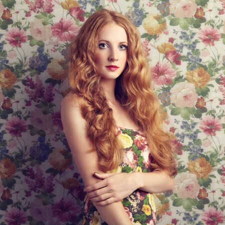 Glamour portrait of beautiful woman model with fresh makeup and romantic  hairstyle. Beauty girl with professional makeup.の写真素材