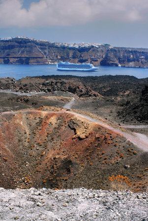 Nea Kameni Volcano Santorini の写真素材