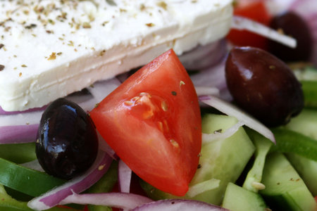 Greek salad with cheese and olives の写真素材