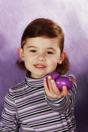 Girl and easter eggsの写真素材