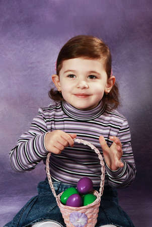 Girl and easter eggsの写真素材