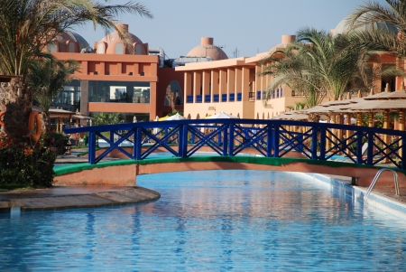 The bridge through pool in territory of hotel Titanic the Oriental carpet  Egypt  Hurgada のeditorial素材