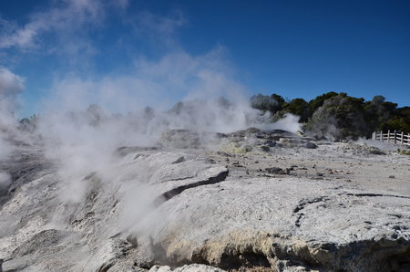 Whakarewarewa - short name, it sounds completely the same as Te Whakarewarewatanga O Te Ope Taua A Wahiao, and means "rebellion Vahiao warriors." New Zelandiya.Vsego are more than 500 mud pools and 60 geyzerov.Samy large geyser - Pohutu, he can shoot the の写真素材