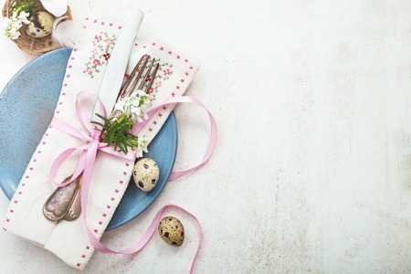Spring holiday Easter table setting,の写真素材