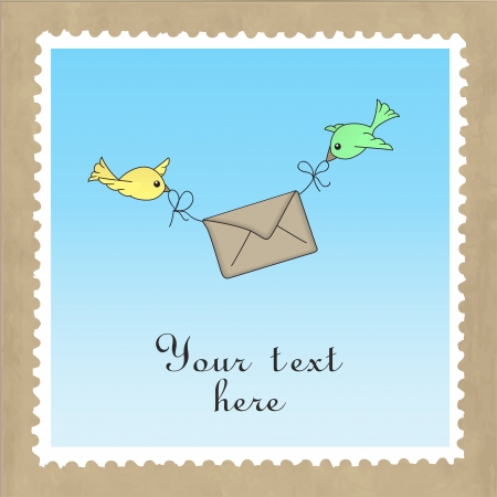 Two birds carrying a letter, delivering mail  Template for card のイラスト素材
