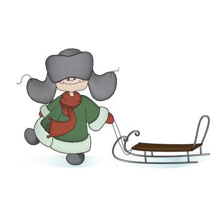 Picture of a boy with a sledgeのイラスト素材